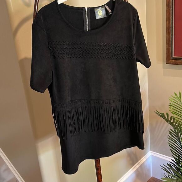 Black Fringed Faux Suede Top - Picture 1 of 7